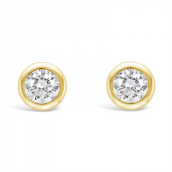 Round Rub-Over Set Solitaire Diamond Earrings, Set in 18ct Yellow Gold. Tdw 0.20ct